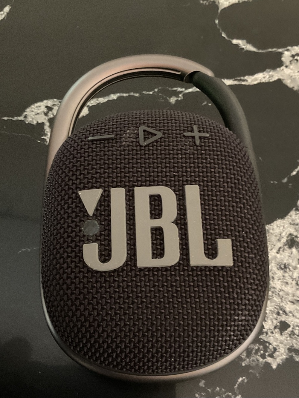 JBL Black Clip-On Portable Bluetooth Speaker with Silver Carabiner